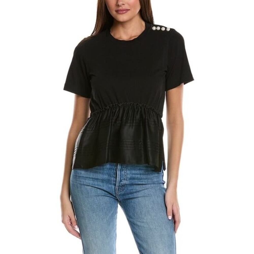3.1 PHILLIP LIM Black Jersey Material 100% Cotton Pearl Embellished T-Shirt XS